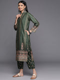 Green Velvet Women Floral Printed Kurta with Trousers