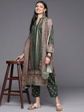 Green Velvet Women Floral Printed Kurta with Trousers