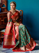 Green Woven Patola Saree In Banarasi Silk