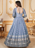 Grey and Blue Two Tone Faux Georgette Party Wear Anarkali Dress