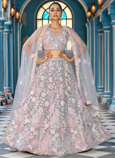 Grey cocktail lehenga with sequins and stone embroidery