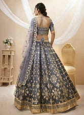 Grey color Sequins Embroidered Art Silk Lehenga
