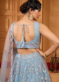 Flowy grey net lehenga with full volume silhouette
