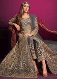 Grey Net Heavy Embroidered Anarkali
