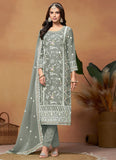 Grey Soft Organza Embroidery Pakistani Suit