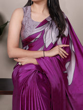 Pink saree with lavender blouse combination