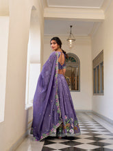 Gold crush lehenga in lavender with thread embroidery