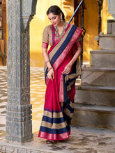 Pink poly cotton printed saree