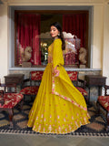 Mustard Color Sequins And Thread Embroidery Work Georgette Lehenga Choli
