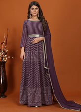 Heavy embroidered indian Gown For Women In Wine