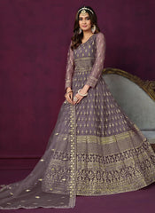 Heavy Embroidered Net Anarkali In Purple