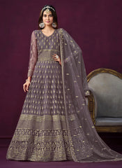 Heavy Embroidered Net Anarkali In Purple