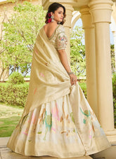 Elegant Cream Tusser Embroidered Lehenga Set with Peacock Motifs