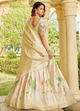 Elegant Cream Tusser Embroidered Lehenga Set with Peacock Motifs