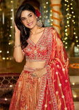 Rust Orange Tissue Lehenga Set with Rich Red Dupatta
