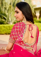 Vibrant Bright Pink Viscose Tissue Saree with Golden Embroidery