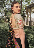 Statement black silk lehenga choli with beads & sequin patchwork