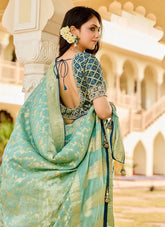 Serene Sea Green Viscose Tissue Saree with Golden Weaving