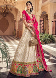 Opulent Cream Russian Jacquard Lehenga Choli with Mirror & Bead Work