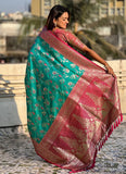 Graceful Rama Blue Banarasi Soft Silk Saree with Zari Work