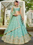 Gorgeous Seagreen Sequin Work Poly Chiffon Lehenga Choli For Sangeet Look With Dupatta