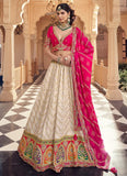 Opulent Cream Russian Jacquard Lehenga Choli with Mirror & Bead Work