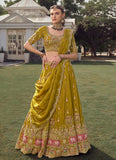 Regal Mustard Green Tissue Lehenga Choli with Heavy Bead Work