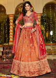 Rust Orange Tissue Lehenga Set with Rich Red Dupatta