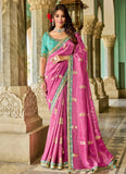 Radiant Royal Pink Viscose Tissue Saree with Golden Motifs