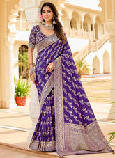 Regal Jade Blue Viscose Tissue Saree with Golden Weaving