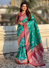 Graceful Rama Blue Banarasi Soft Silk Saree with Zari Work