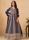 Blue Abaya Style Anarkali Suit | Georgette Embroidered Suit – Front & Back Work