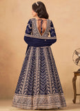 Imperial Blue Faux Georgette Abaya Style Anarkali Suit with Embroidery