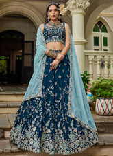 Navy Blue Organza Designer Lehenga | Sequins & Embroidery – Budget-Friendly Party Wear