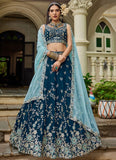 Navy Blue Organza Designer Lehenga | Sequins & Embroidery – Budget-Friendly Party Wear