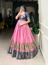 Pink Color Kalamkari Print With Zari Weaving Border Dola Silk Gown