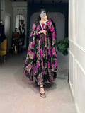 Pink Color Floral Printed And Paper Mirror Lace Georgette Gown