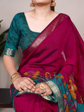 Viscose chanderi saree with zari weaving