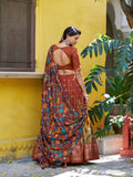 Rust Orange Color Foil Work Lehenga Choli