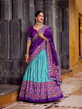 Tasar silk sky blue lehenga with purple blouse