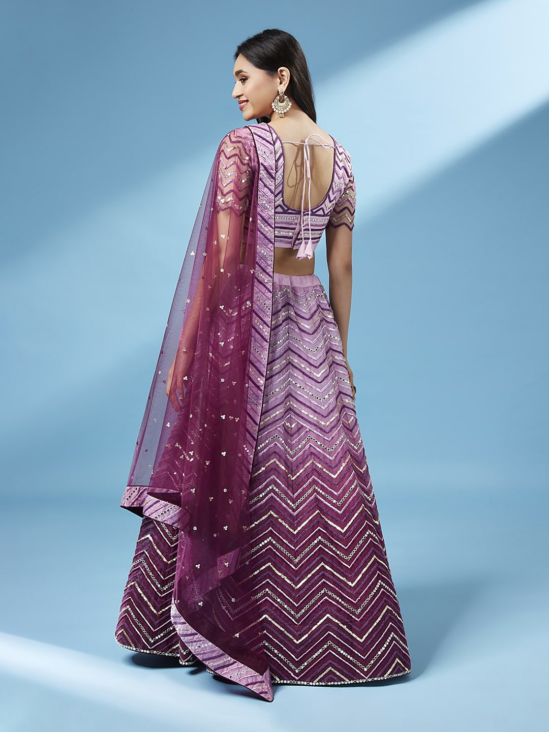 Indian Wedding Style Zig zag Sequin Work Lehenga Choli In Net