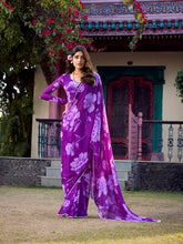 Lightweight purple chiffon saree for women