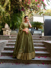 Mehandi Color Plain With Zari Weaving Work Chanderi Lehenga Choli