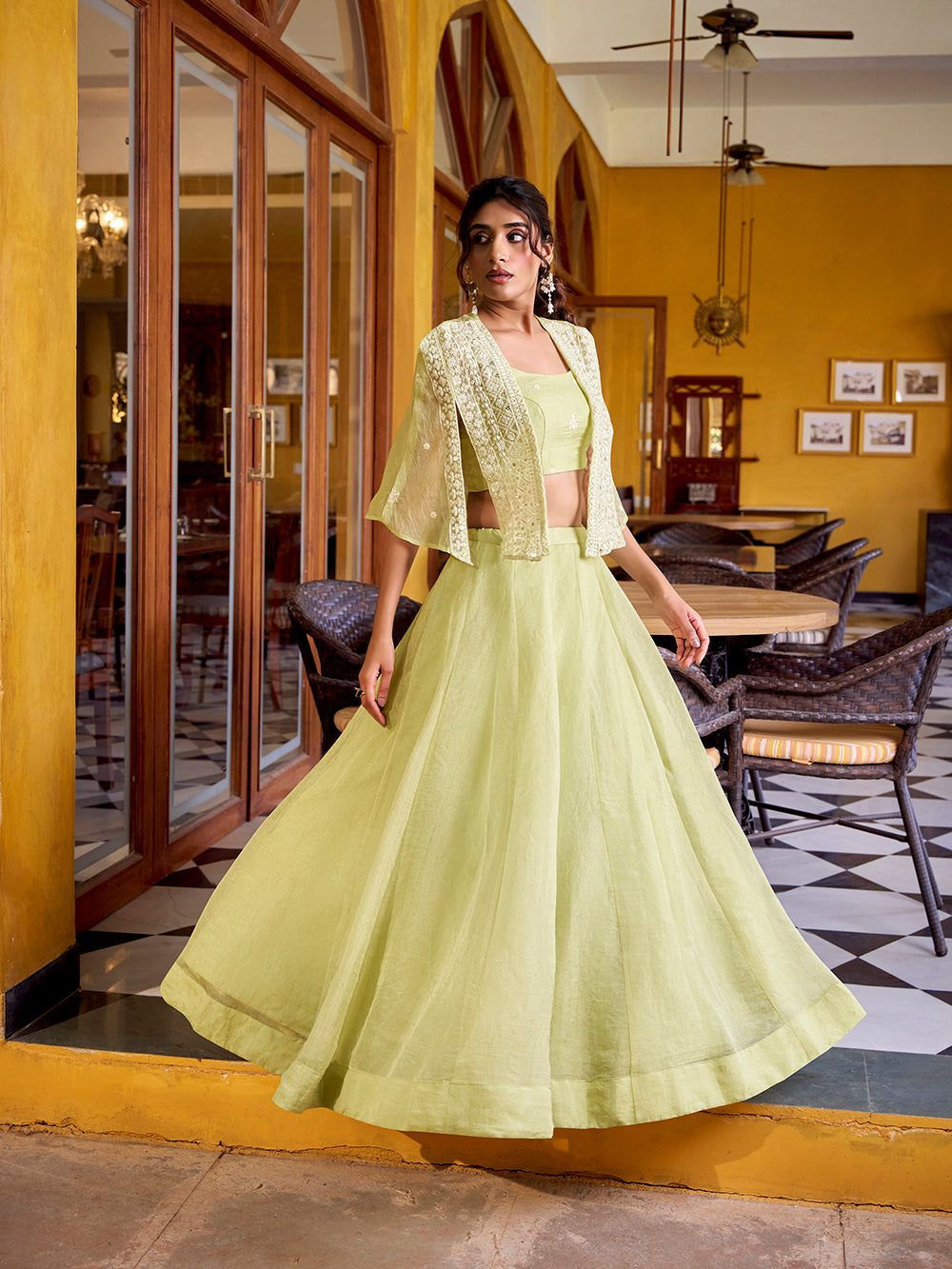 Tea color Allen crush chaniya choli with embroidered koti