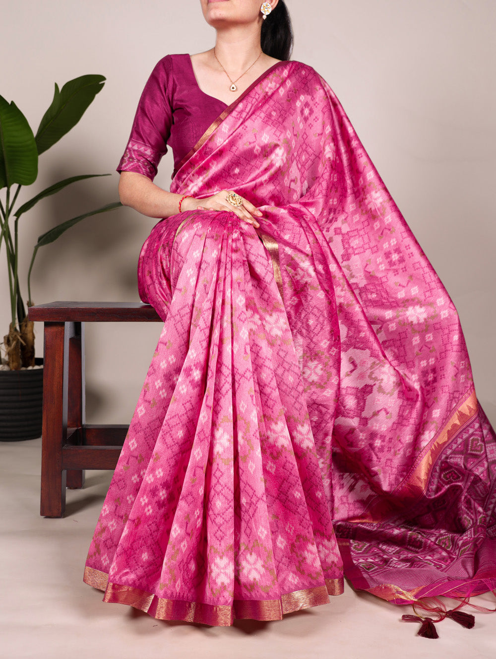 Pink patola print jacquard silk saree