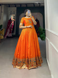 Orange Color Zari Weaving Work Jacquard Silk Dress