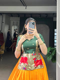 Mustard lehenga with rich zari border