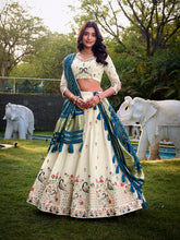 Cream lehenga with sequins and thread work