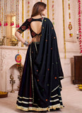 9.5 meter flair multicolor lehenga with lampi border and black embroidered choli