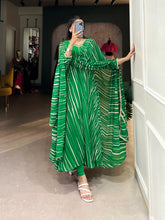 Green Color Leheriya Print With Lace Touch Up Georgette Gown